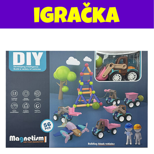 🚧 MAGNETSKA GRAĐEVINSKA IGRAČKA 56u1 – GRADI, STVARAJ, MAŠTAJ! 🧲🚙