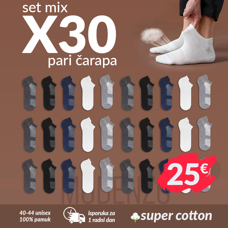 SET 30 pari kratke unisex pamučne čarape 40-44 (CX2) mix boja