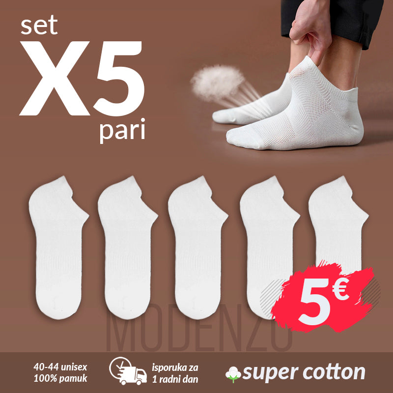 SET 5 pari kratke unisex pamučne čarape 40-44 (CX2) bijele
