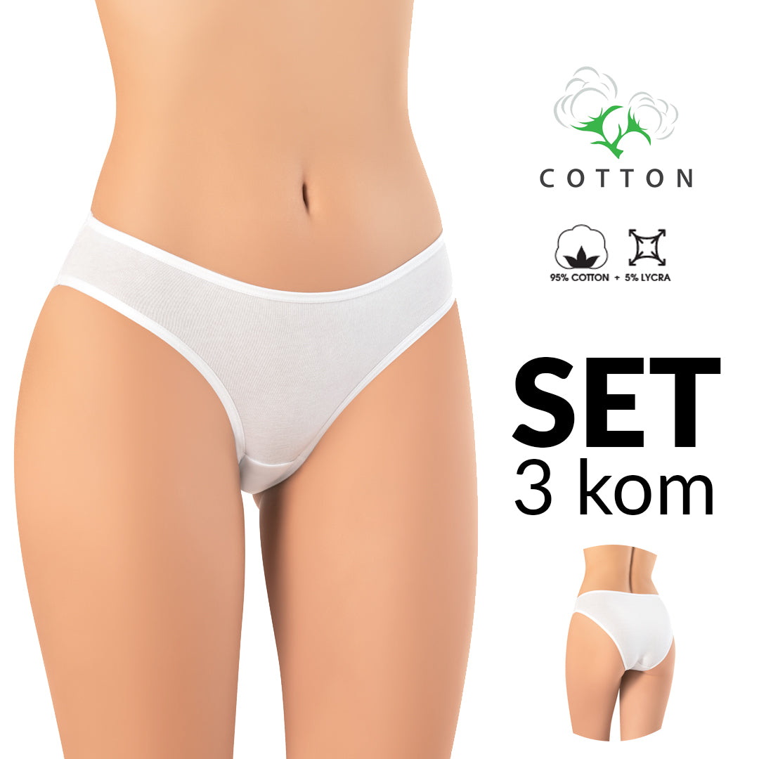 Zenske bijele pamucne slip gacice set od 3 komada 95 posto pamuk 5 posto lycra model BA241