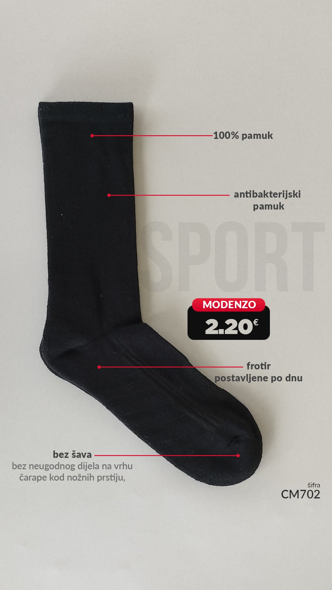 Premium pamučne muške sportske čarape 41-45 CM702