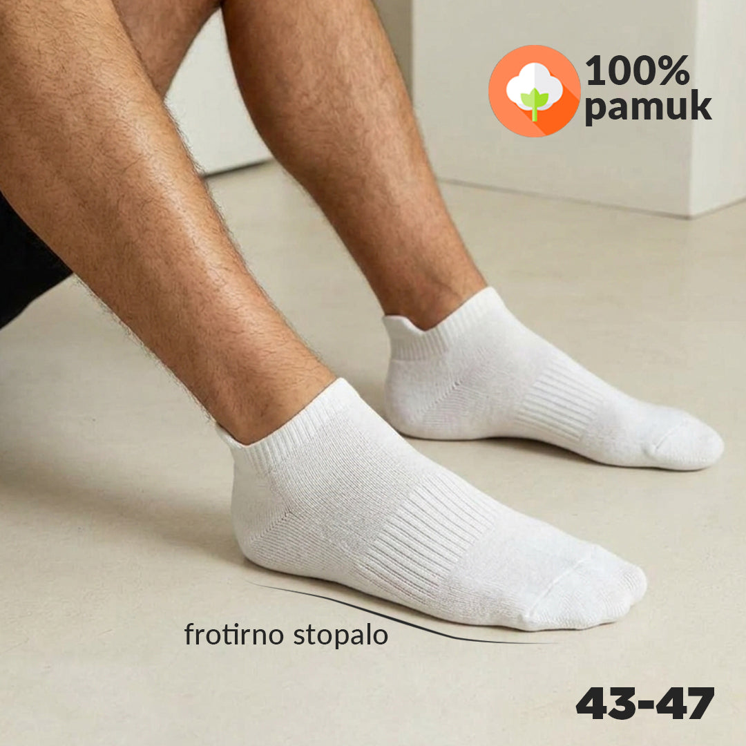 Muške bijele kratke čarape sa frotir stopalom, veličina 43-47