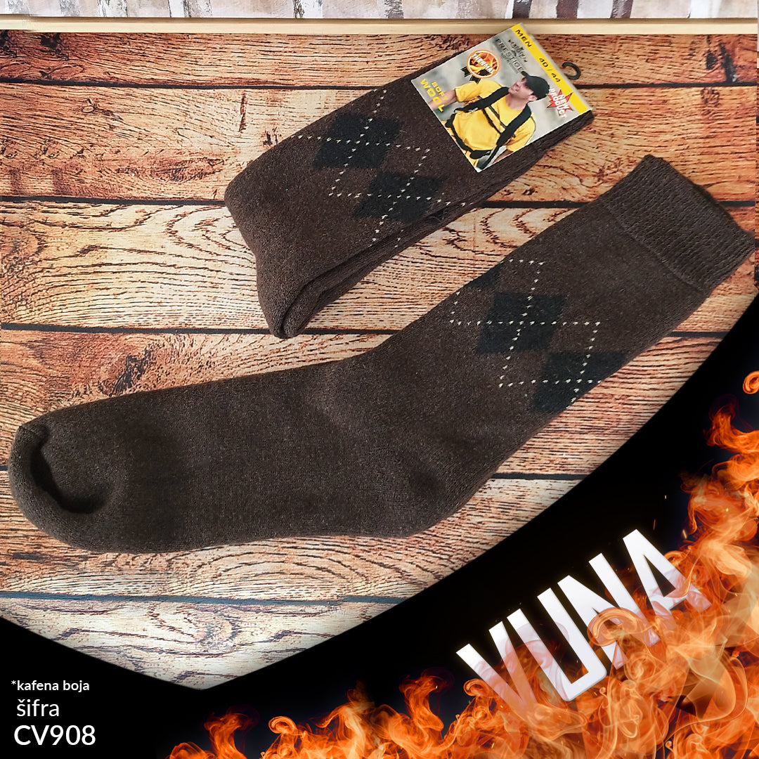 Muške tople vunene čarape 40-44 CV 908 (kafena boja)