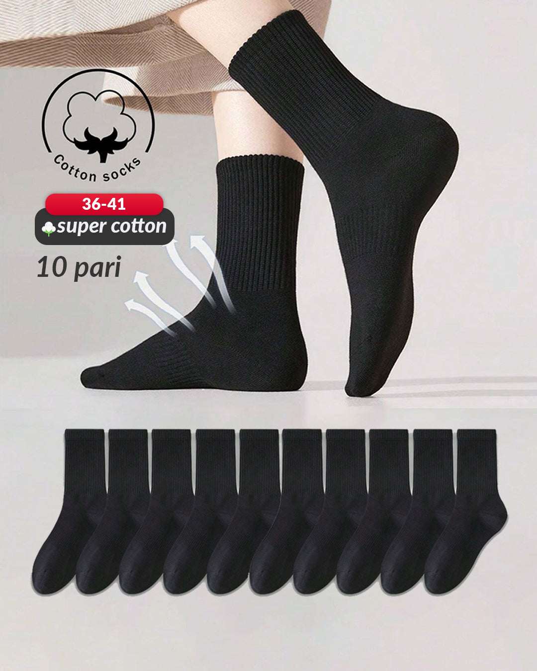 Ženske sportske čarape 36-41 CX115 crna SET 10 pari