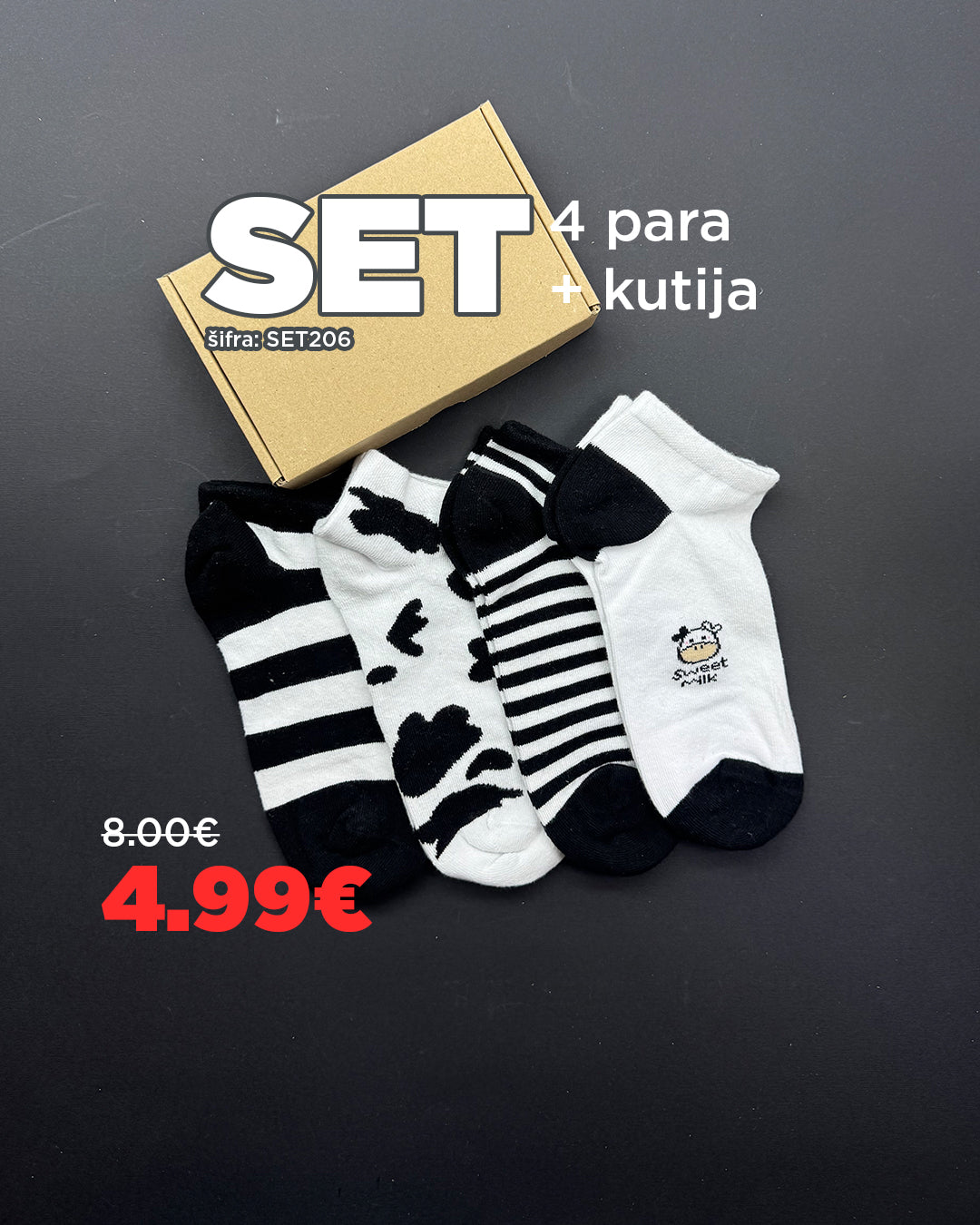 🐄 SET Čarapica – 4 Para + Poklon Kutija