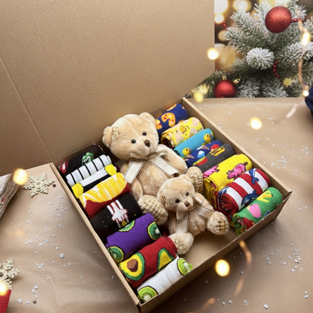 Čarape + 2x medvjedić + kutija SET 226