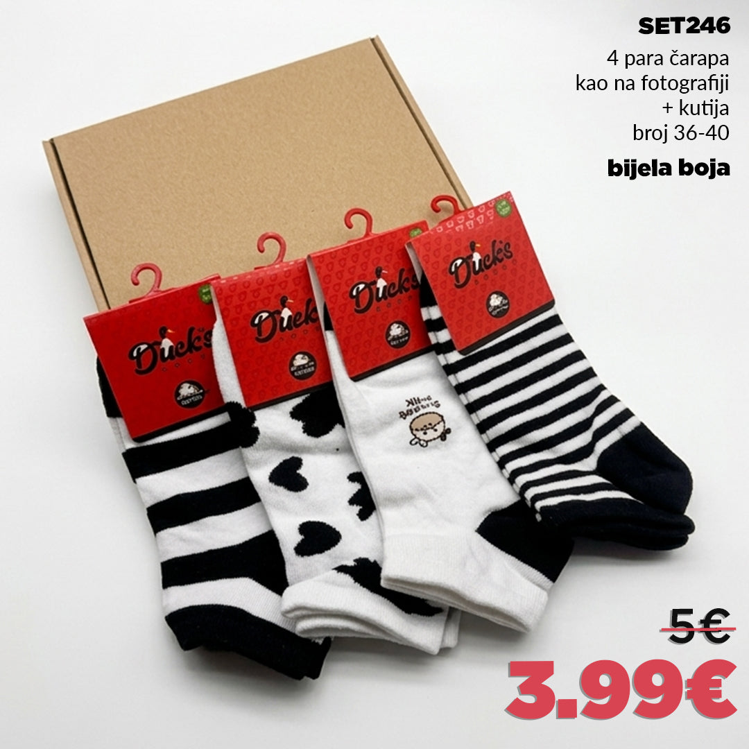 🐄 4 para kratkih čarapa u kutiji - kravica🐄bijela boja