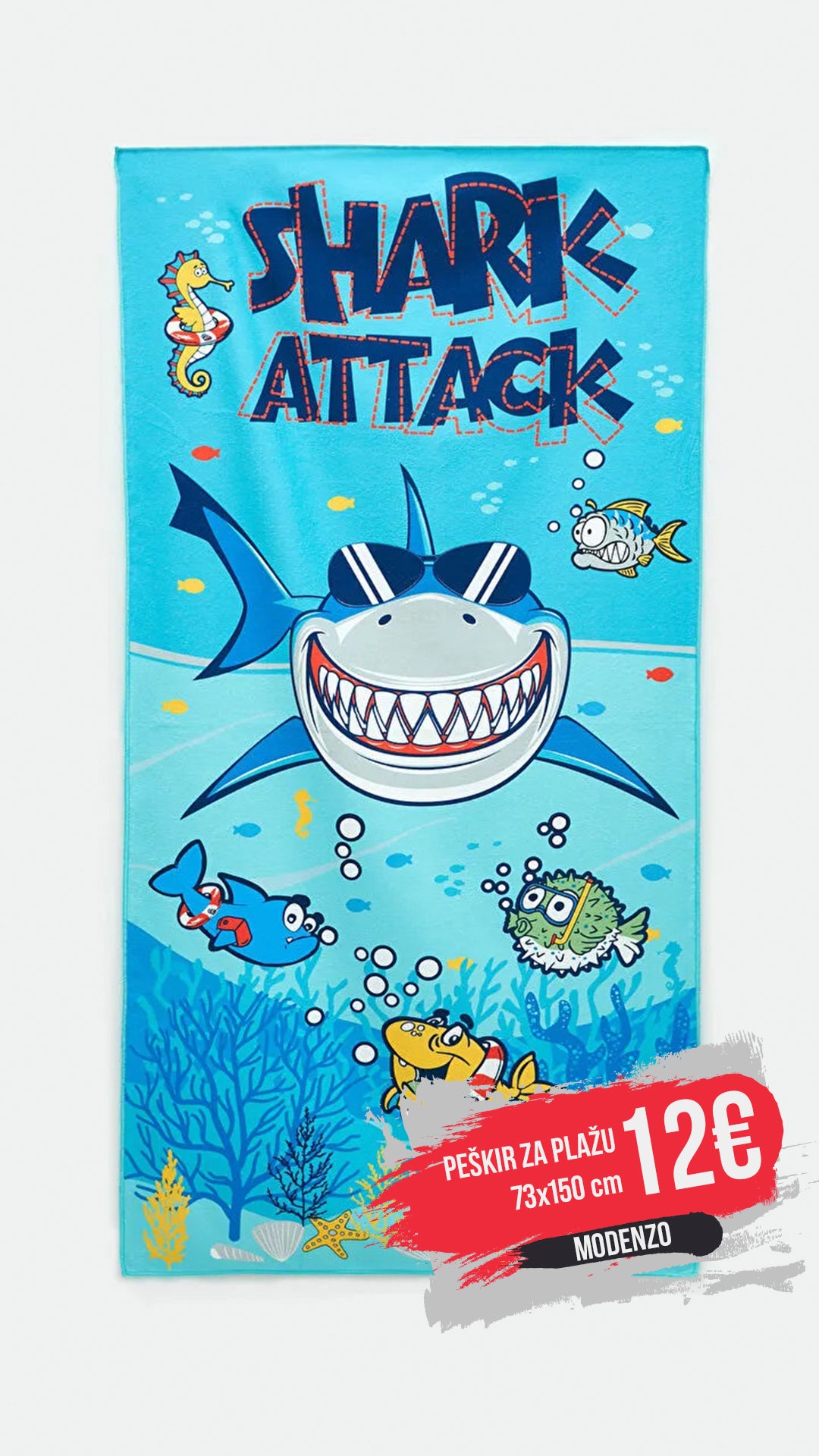 Peškir za plažu svijetli Shark attack 73x150cm