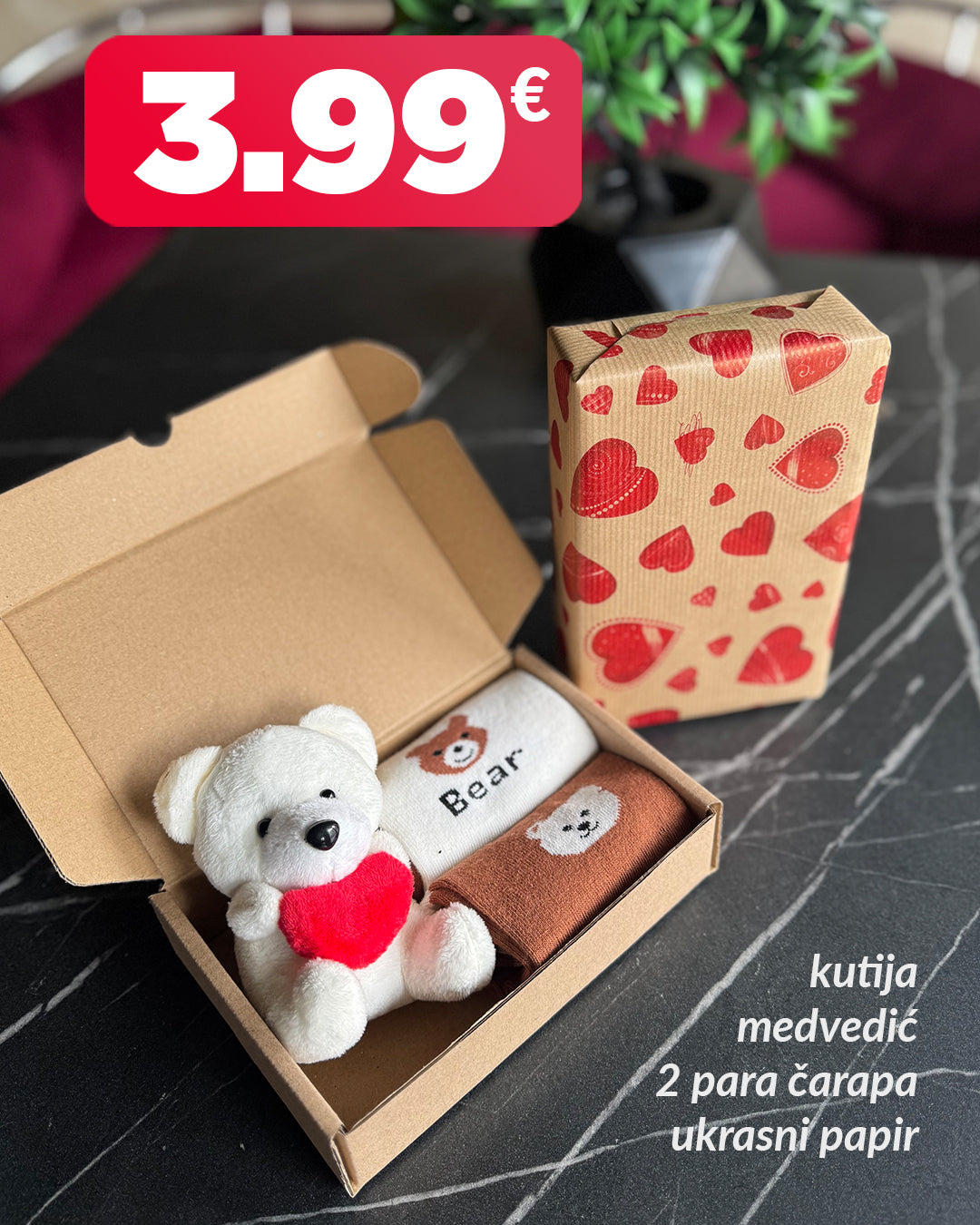 🎁 Poklon set – mali medvjedić i dva para čarapa 🎁