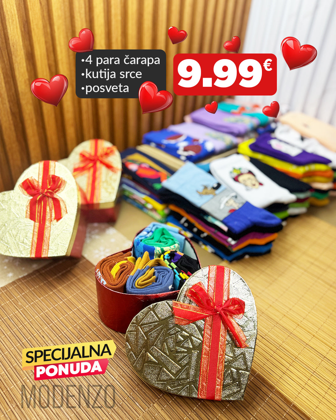 Srce moje - kutija u obliku srca + 4 para čarapa