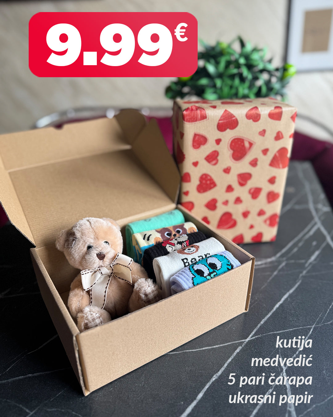 🎁 Poklon set – mali medvjedić i 5 pari čarapa 🎁