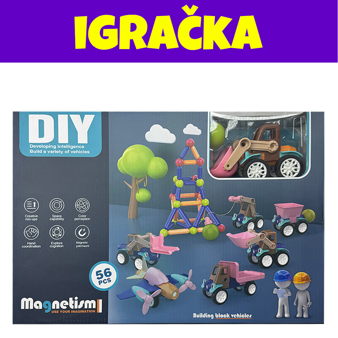 🚧 MAGNETSKA GRAĐEVINSKA IGRAČKA 56u1 – GRADI, STVARAJ, MAŠTAJ! 🧲🚙