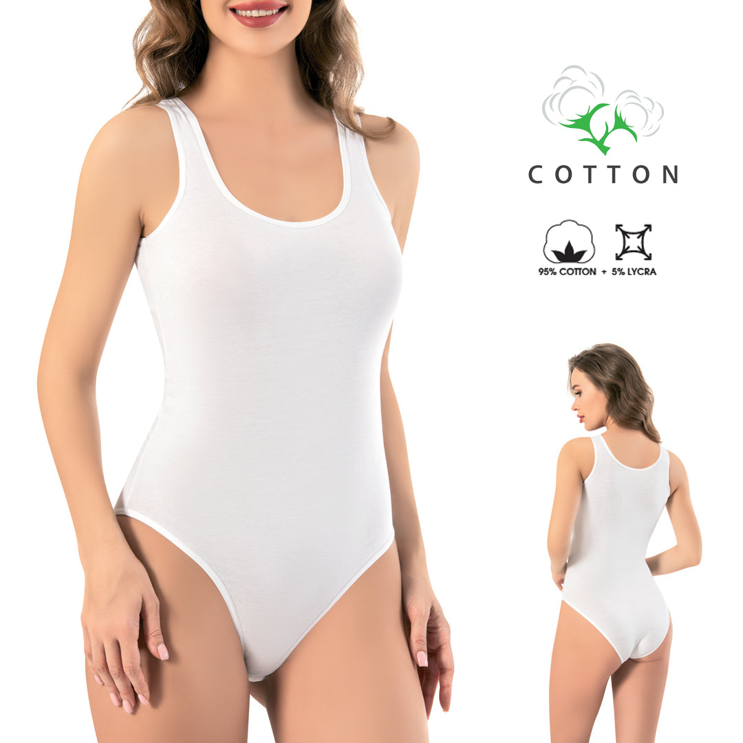 Zenski bijeli pamucni bodi na sire bretele 95 posto pamuk 5 posto lycra model BA216