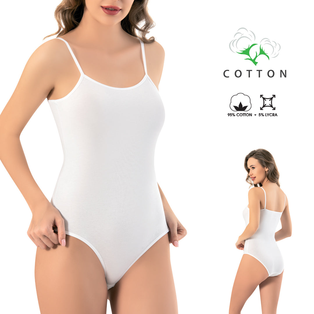 Zenski bijeli pamucni bodi na uze bretele 95 posto pamuk 5 posto lycra model BA216