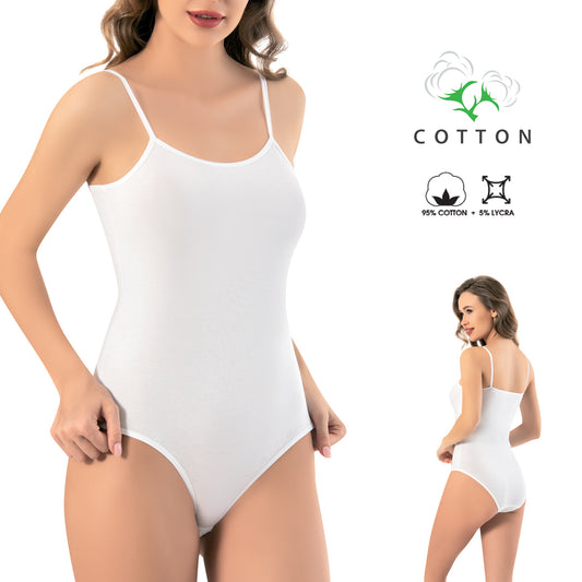 Zenski bijeli pamucni bodi na uze bretele 95 posto pamuk 5 posto lycra model BA216