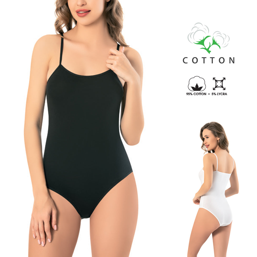 Zenski crni pamucni bodi na uze bretele 95 posto pamuk 5 posto lycra model BA216