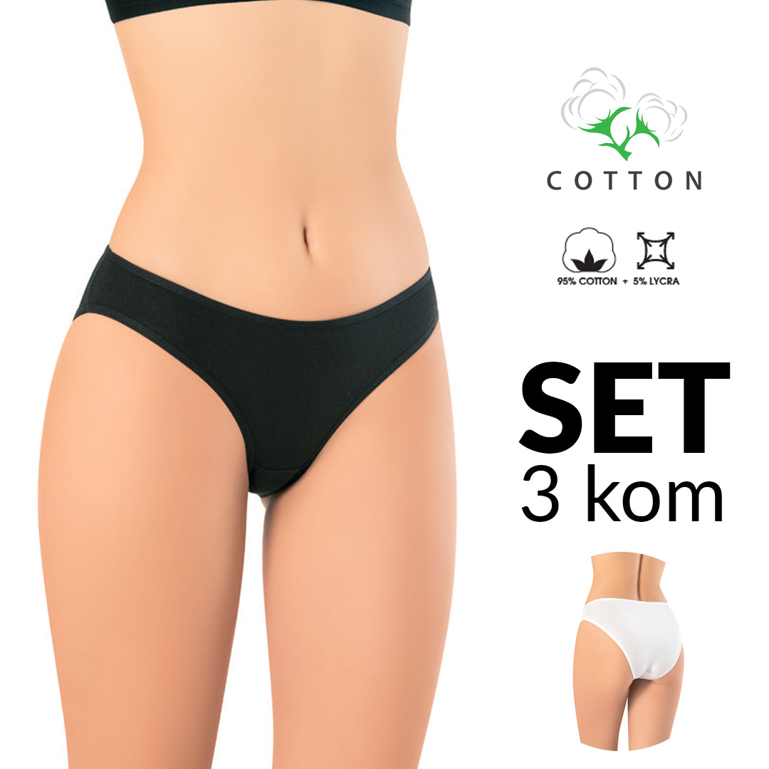 Zenske crne pamucne slip gacice set od 3 komada 95 posto pamuk 5 posto lycra model BA241