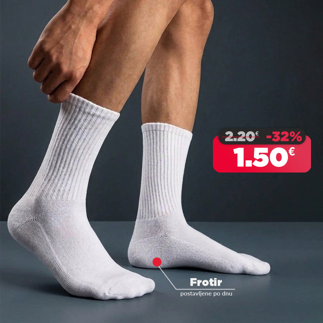 Bijele Sportske Čarape sa Frotirnim Stopalom (postavljene po stopalu)
