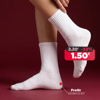 Bijele Sportske Čarape sa Frotirnim Stopalom (postavljene po stopalu)
