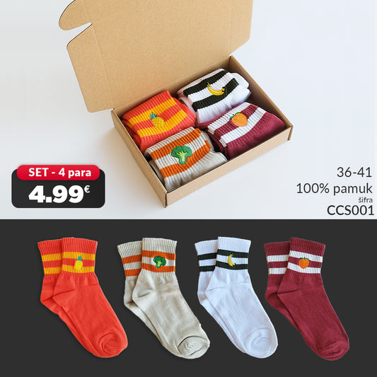Unisex šarene čarape sa vezom, voćkice 36-41, set 4 para, CCS001