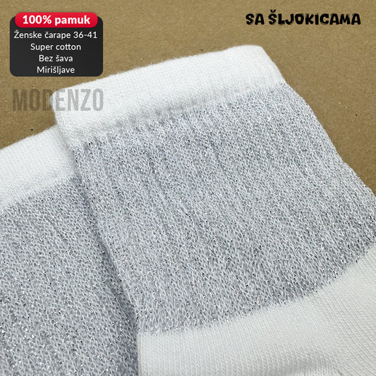 Ženske polukratke čarape super cotton 36-41 CD 53 (sa šljokicama)