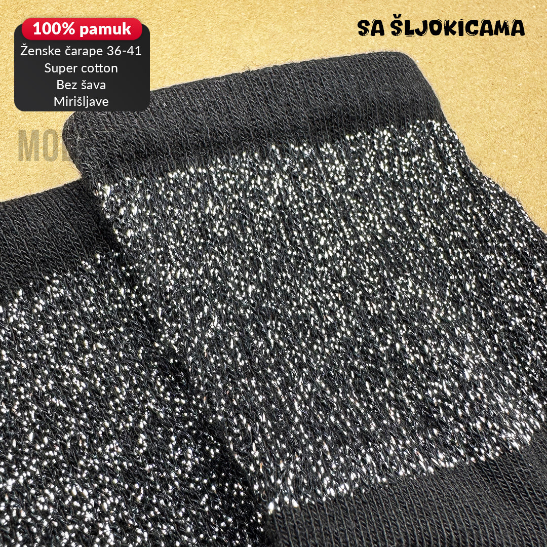 Ženske polukratke čarape super cotton 36-41 CD 53 (sa šljokicama)