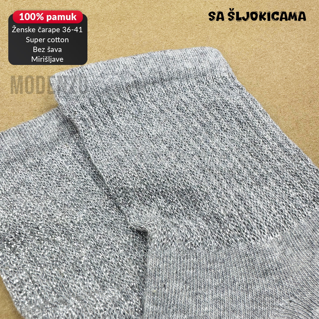 Ženske polukratke čarape super cotton 36-41 CD 53 (sa šljokicama)