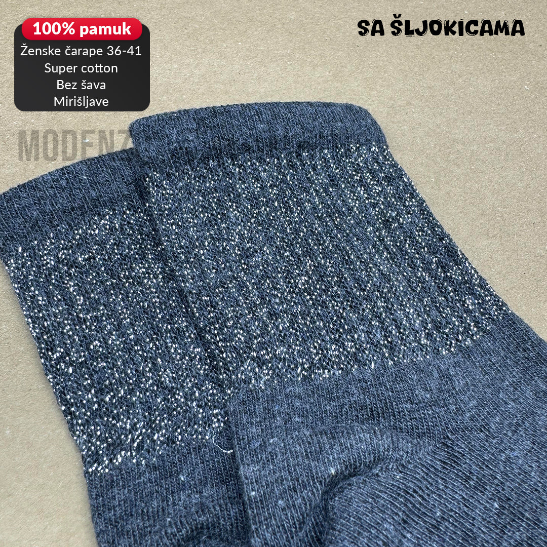 Ženske polukratke čarape super cotton 36-41 CD 53 (sa šljokicama)