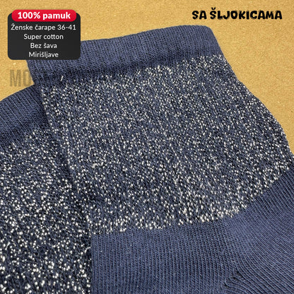 Ženske polukratke čarape super cotton 36-41 CD 53 (sa šljokicama)