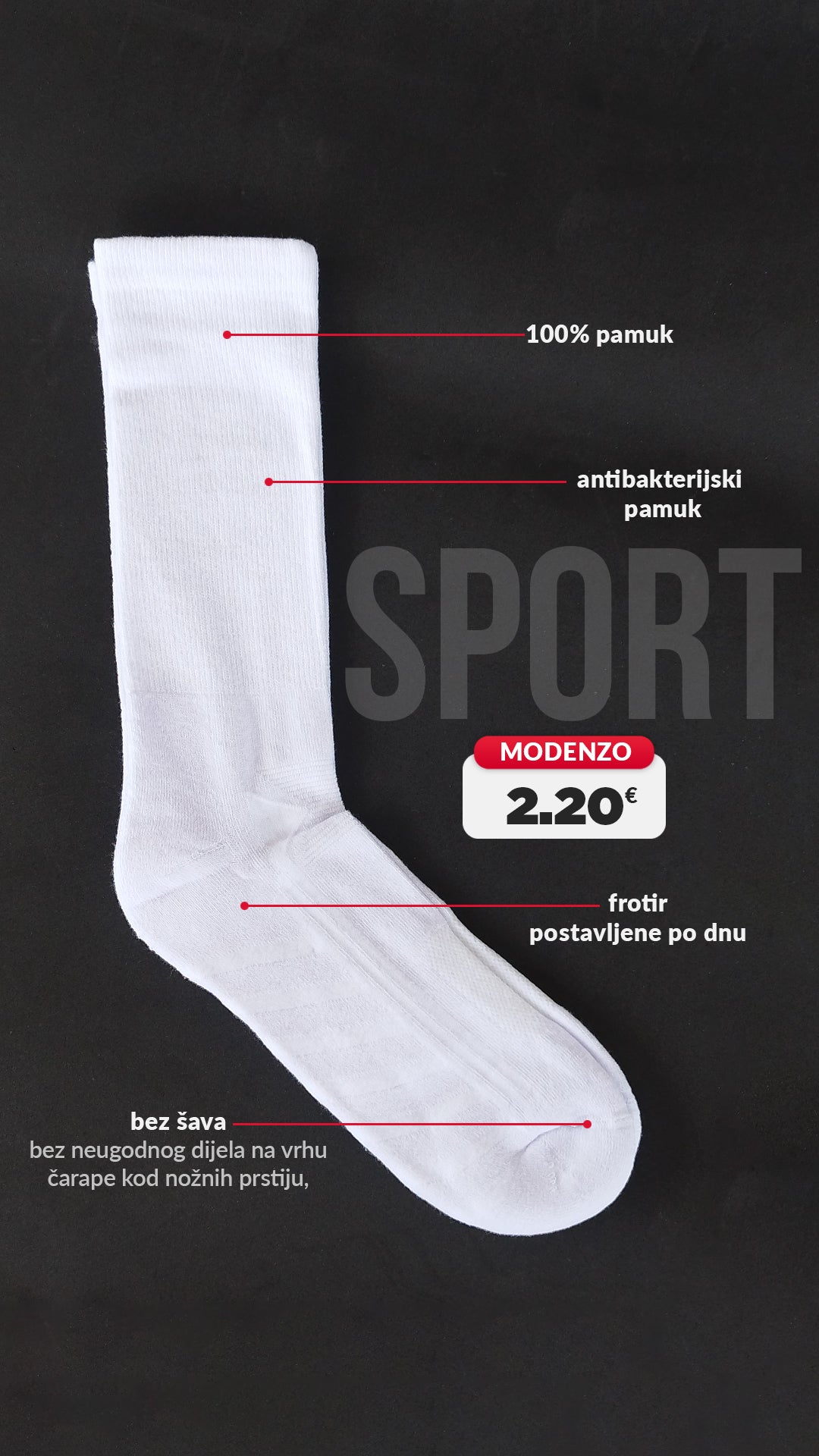 Premium pamučne muške sportske čarape 41-45 CM 701