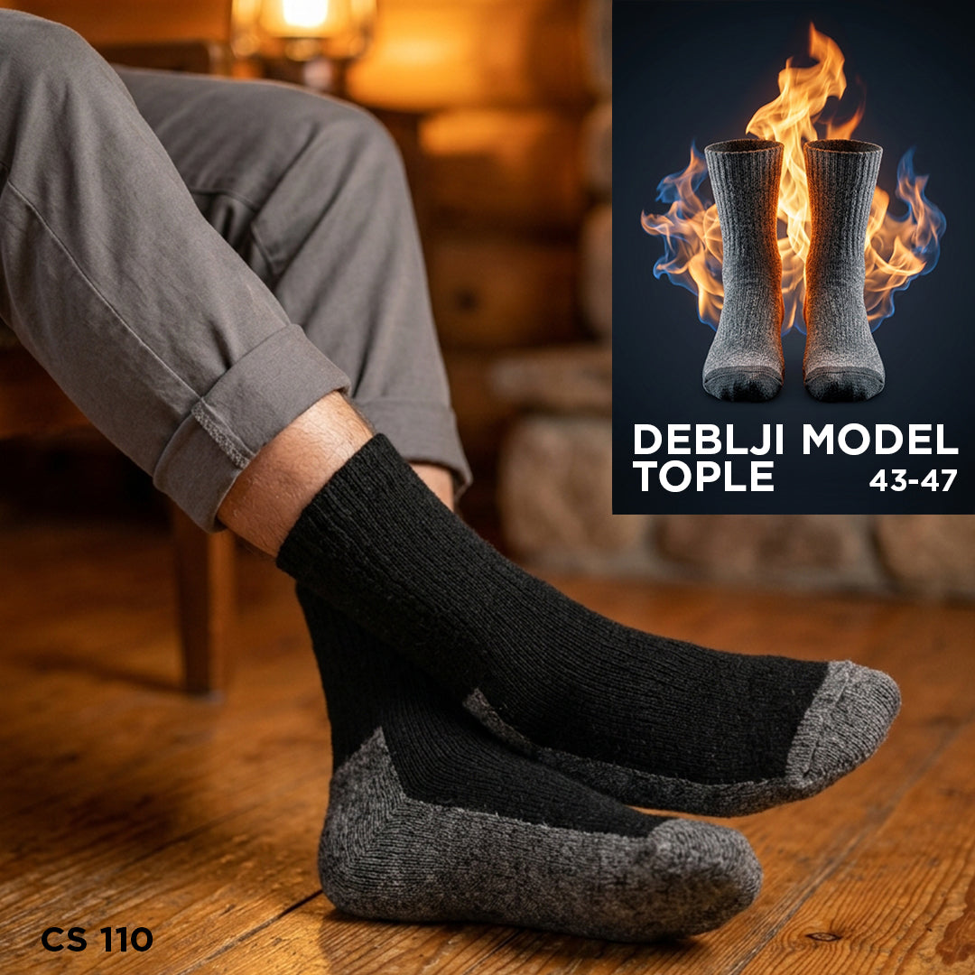 Crne muške vunene čarape CS 110, debeli model, broj 43-47