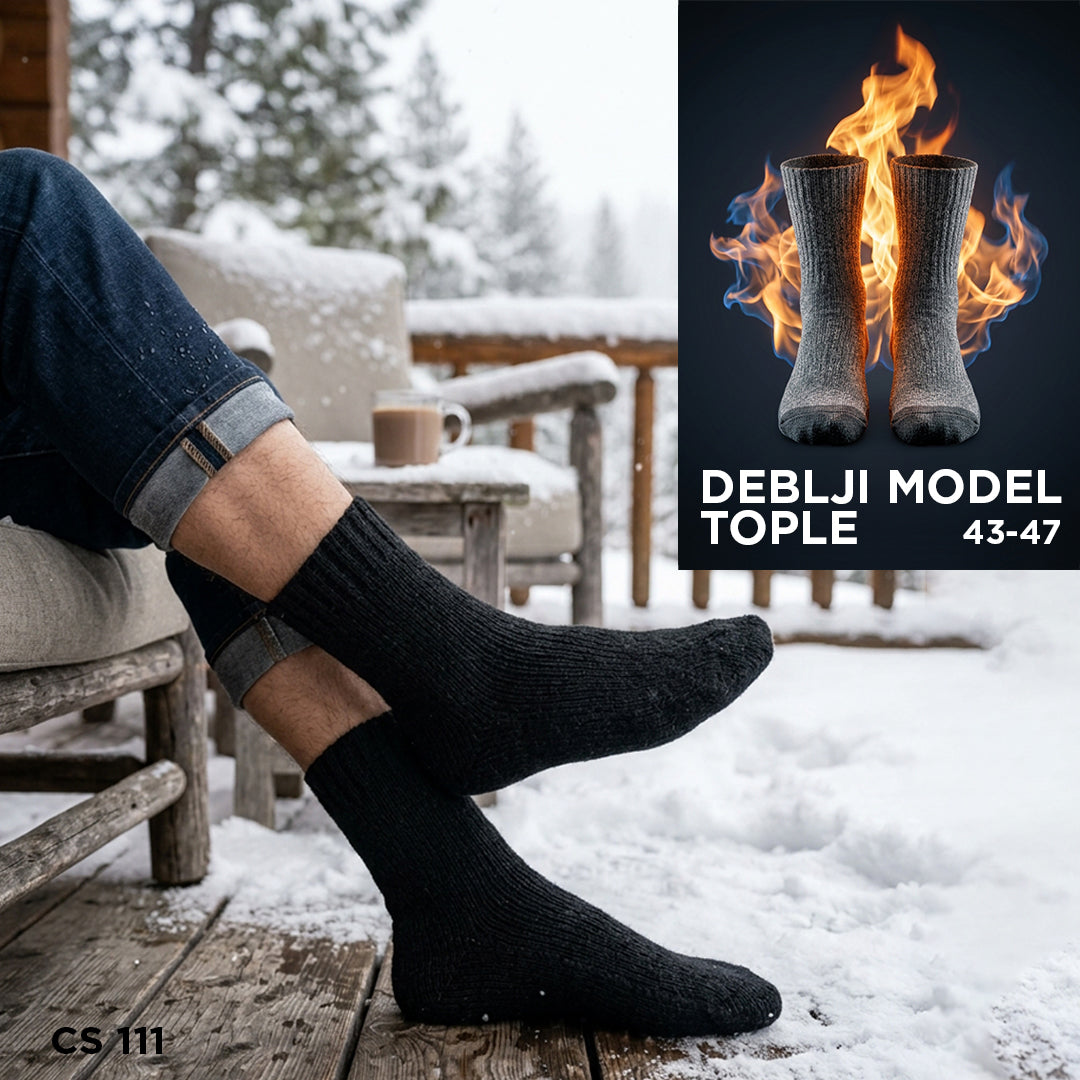 Crne muške vunene čarape CS 111, debeli model, broj 43-47