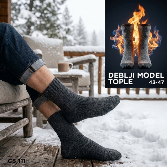 Sive muške vunene čarape CS 111, debeli model, broj 43-47