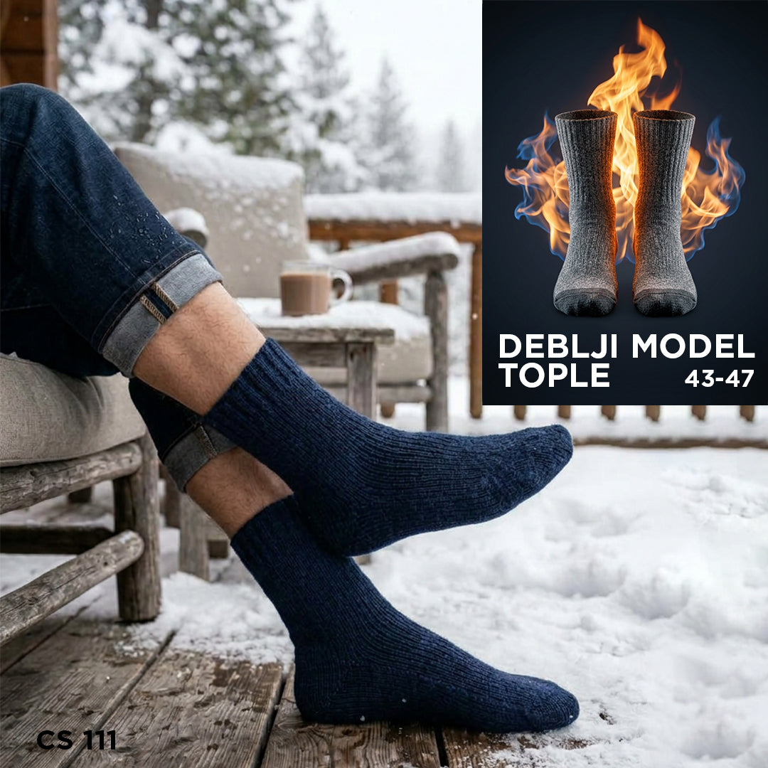 Teget muške vunene čarape CS 111, debeli model, broj 43-47