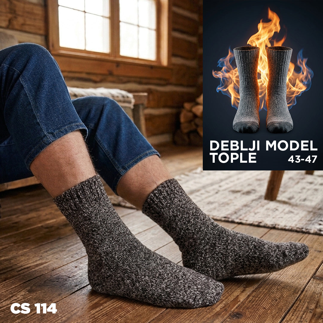CS114: Tamnosive melanž muške vunene čarape, debele zimske, 43-47