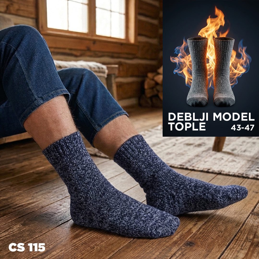 CS115: Tamnoplave melanž muške vunene čarape, debele zimske, 43-47