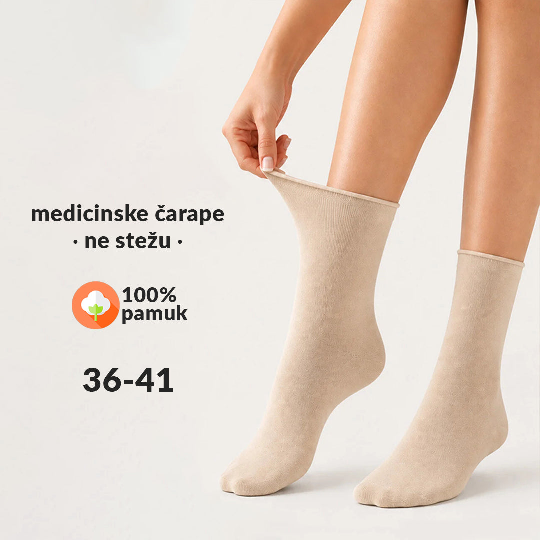 Bež ženske medicinske čarape Sara Socks koje ne stežu, 100% pamuk, 36-41