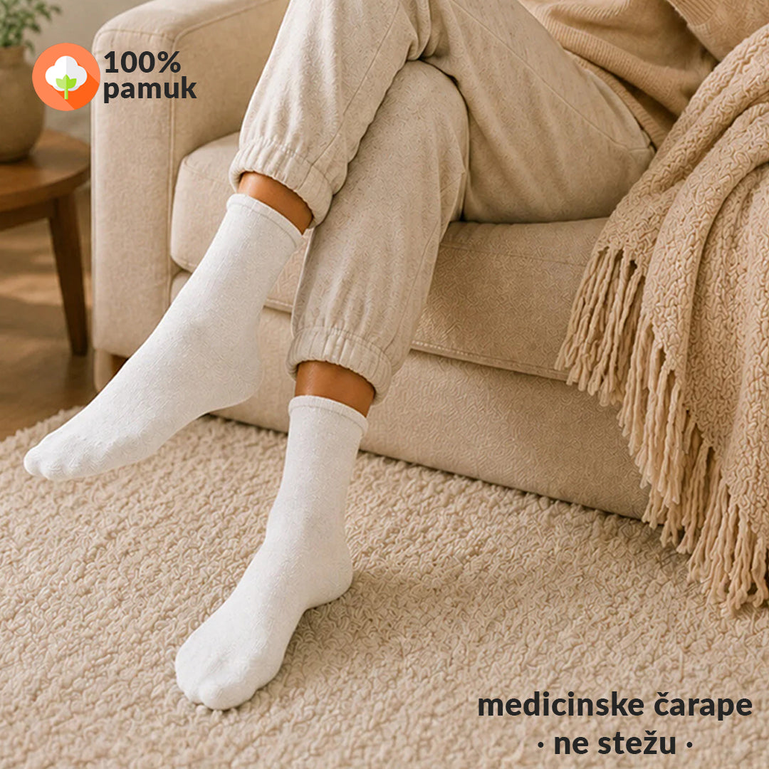 Bijele ženske medicinske čarape Sara Socks bez šava na prstima, 36-41