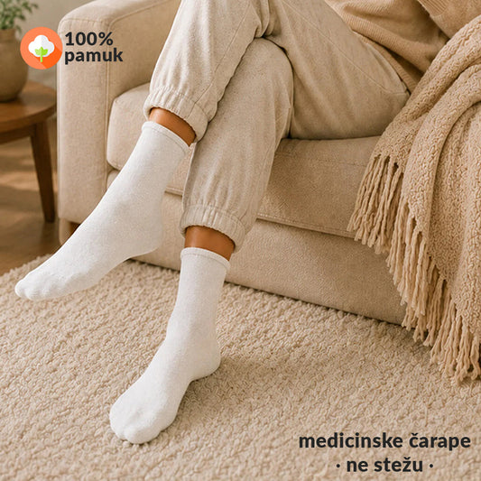 Bijele ženske medicinske čarape Sara Socks bez šava na prstima, 36-41