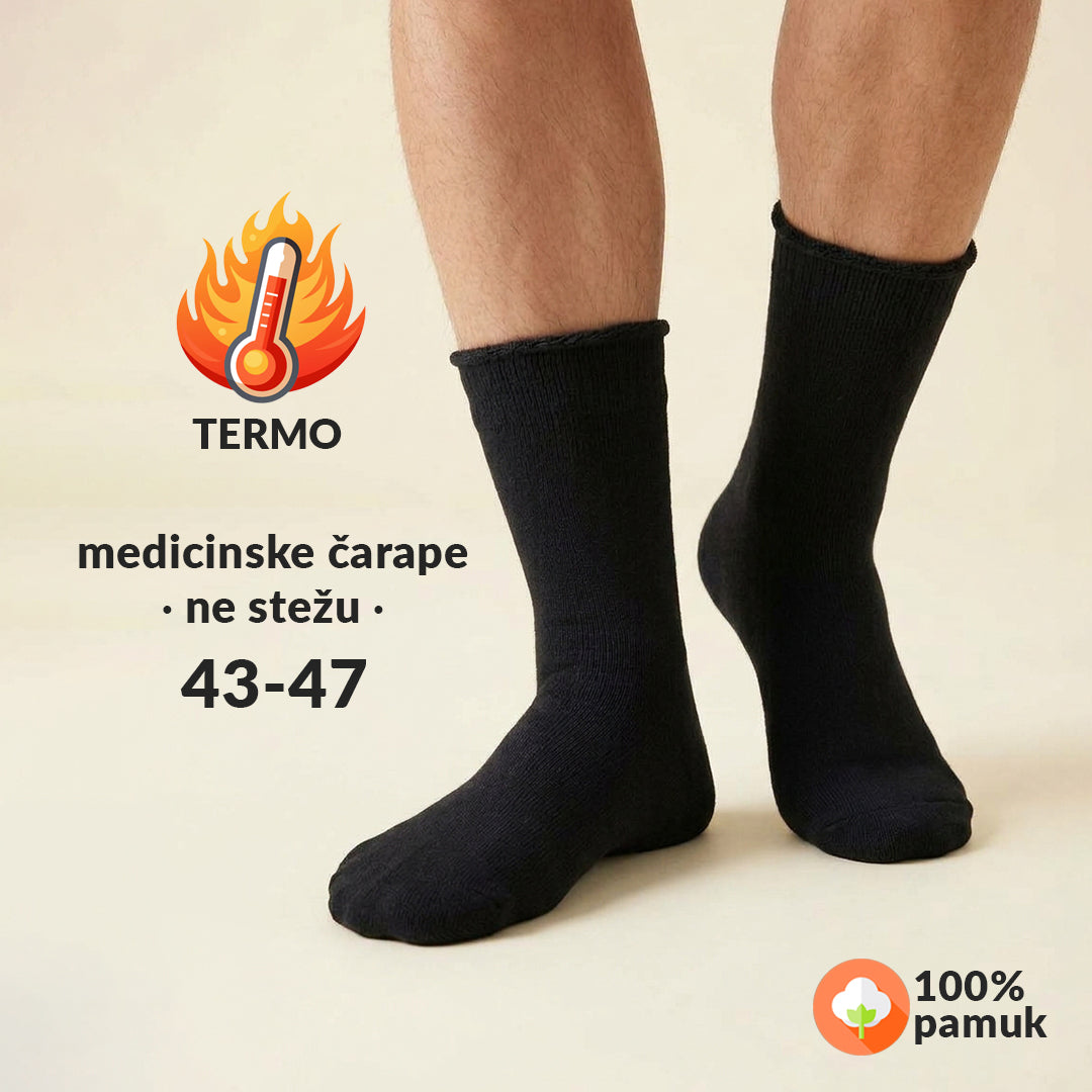 Crne medicinske termo čarape Kristal Sara koje ne stežu, muški model, veličina 43-47