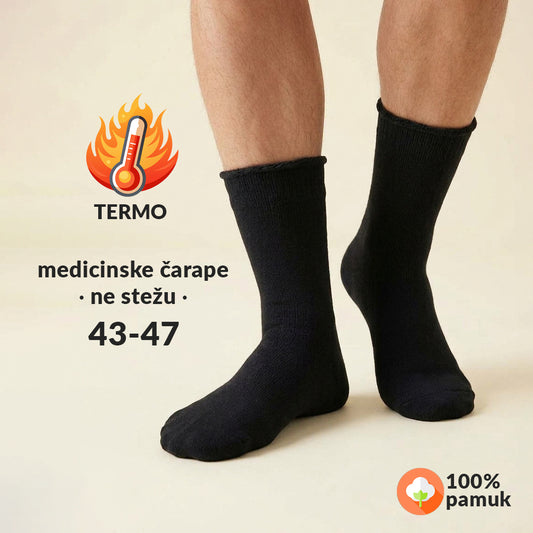Crne medicinske termo čarape Kristal Sara koje ne stežu, muški model, veličina 43-47