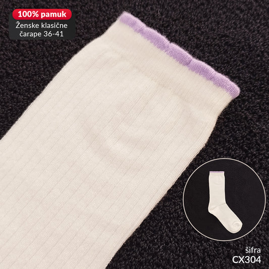 Ženske klasične čarape 36-41 CX304 (prljavo bijela boja)