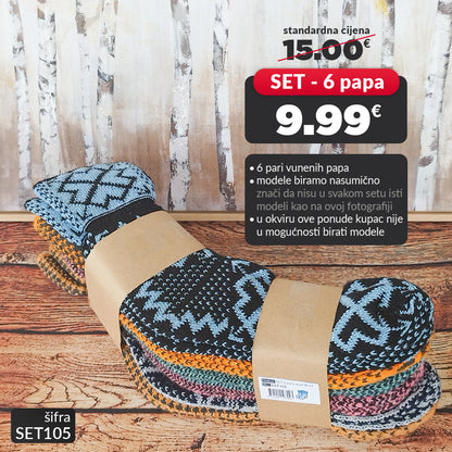SET 6 pari ženskih vunenih papa 36-41