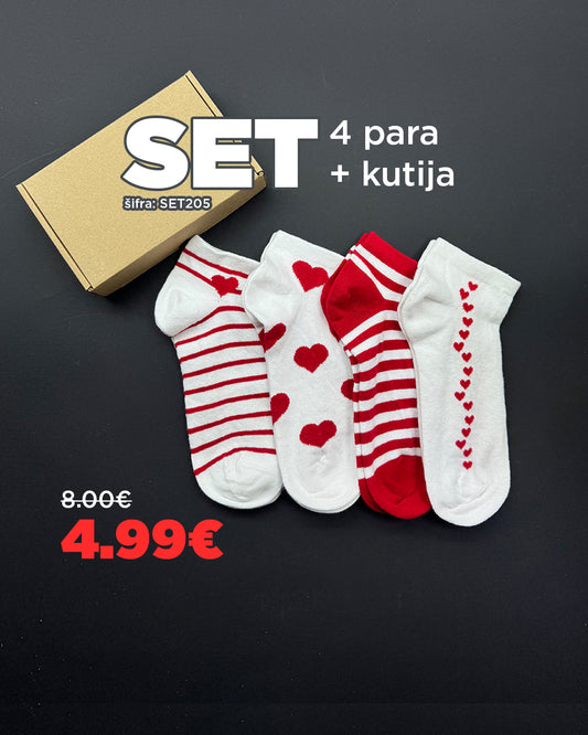 ❤️ SET Čarapica sa Srcima – 4 Para + Poklon Kutija