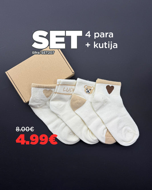 🐻 SET Čarapica sa Medama – 4 Para + Poklon Kutija