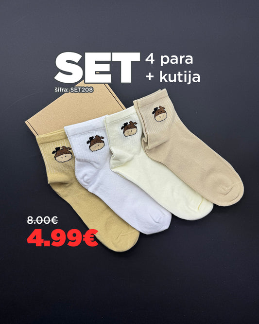 🐻 SET Čarapica sa Medama – 4 Para + Poklon Kutija