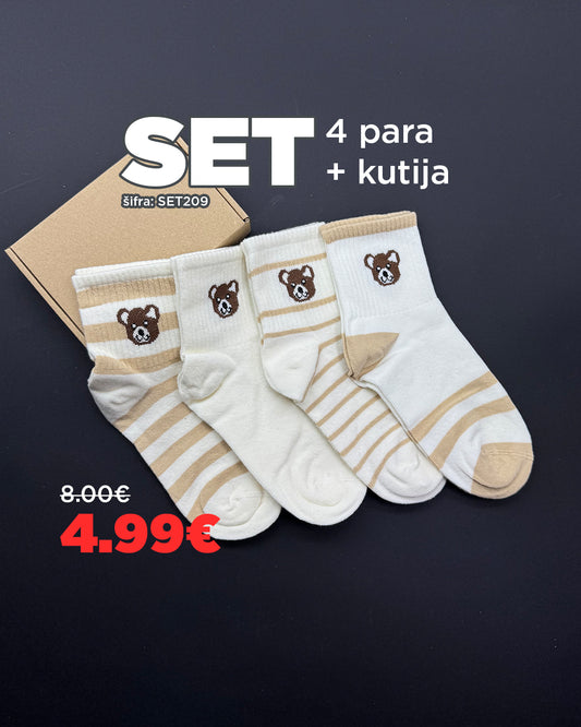🐻 SET Čarapica sa Medama – 4 Para + Poklon Kutija