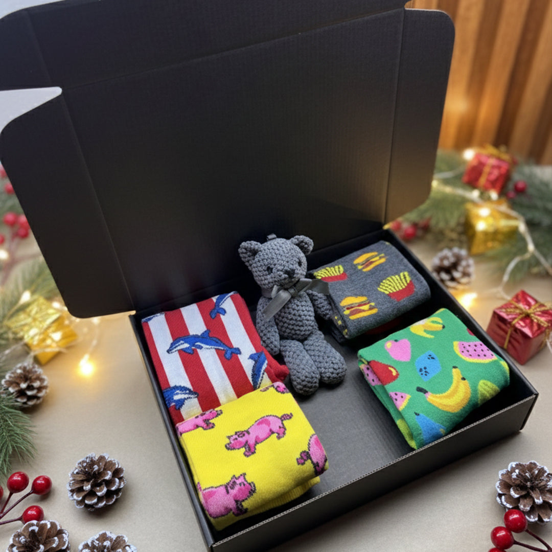 Čarape + medvjedić + kutija SET 225