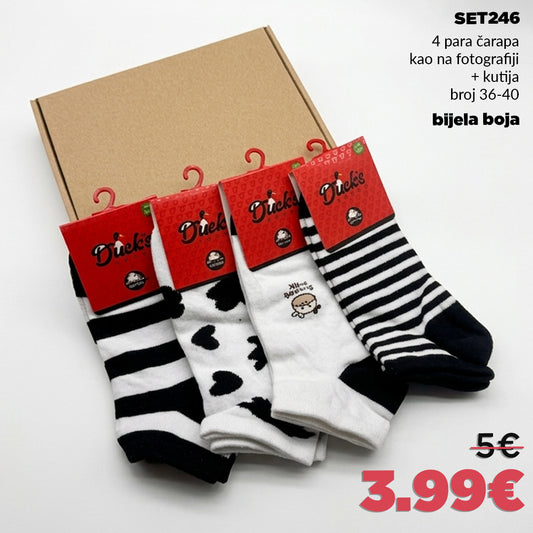 🐄 4 para kratkih čarapa u kutiji - kravica🐄bijela boja