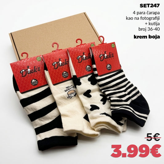 🐄 4 para kratkih čarapa u kutiji - kravica 🐄 krem boja